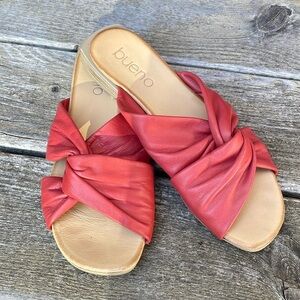 Bueno | Red | Twisted Leather | Slide |Open Toe Sandals |Size 39 |Made in Turkey